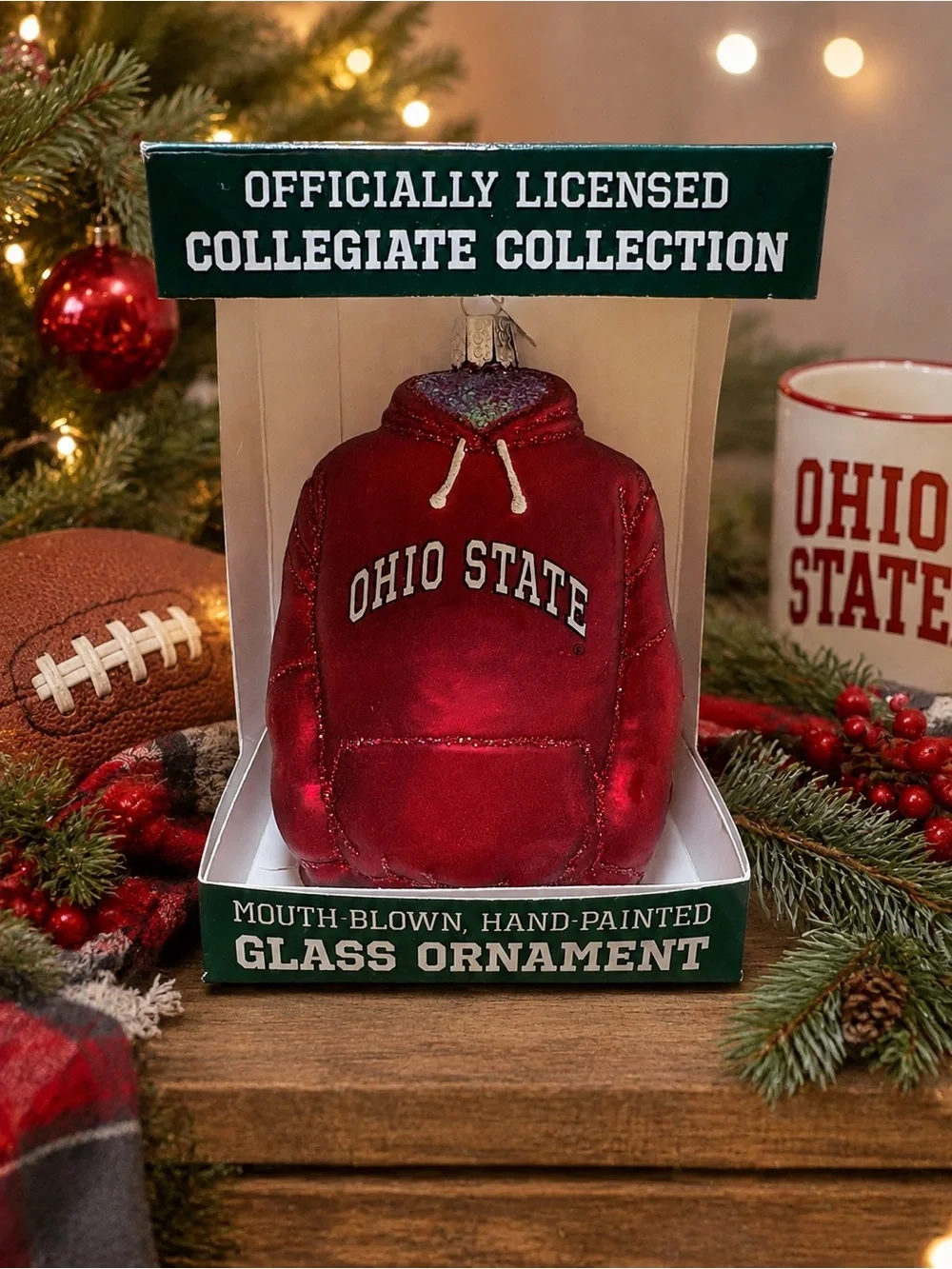 Old World Christmas Ohio State Red Hoodie Glass Ornament - Collegiate Collection